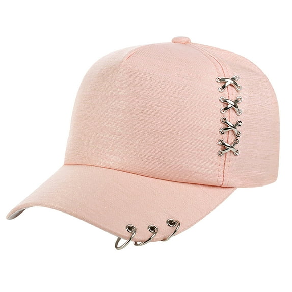 Riforla Unisex Solid Color Metal Rings Fashion Casual Cap Sun Visor Hat Women Pink