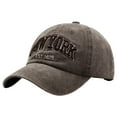 thumbnail image 1 of Riforla Vintage Washed Denim Baseball Cap with Embroidered Letters Unisex New York Style Dad Hat Mens Womens Hats Coffee, 1 of 2