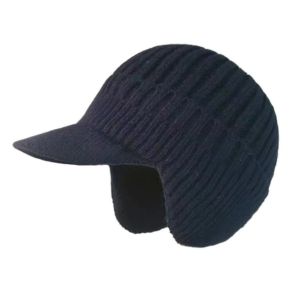 Riforla Warm Knitted Winter Ear Hat for Men Thickened Lined for Outdoor Use Cozy Winter Cap for Seniors Bomber Hats Navy
