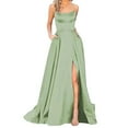 thumbnail image 1 of Riforla Wedding Dresses Prom for Women Solid Satin Spaghetti Strap Backless Side Slit Tunic Dress Female Party Evening Long Dress Light Green S, 1 of 9