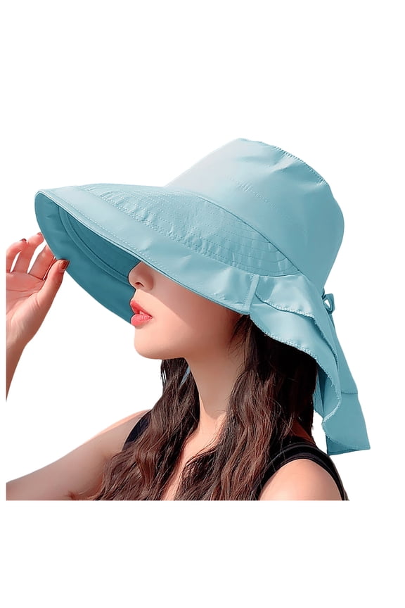 Wide Brim Ponytail Adjustable Beach Hat Sun Hat Summer Hats Blue
