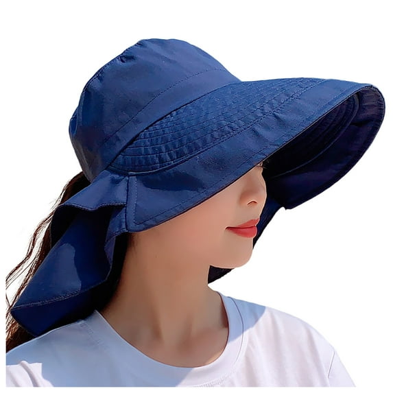 Riforla Wide Brim Ponytail Adjustable Beach Hat Sun Hat Summer Hats Navy