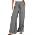 thumbnail image 1 of Ediodpoh Wide Leg Linen Pants for Women Elastic Drawstring Waist Loose Casual Trousers Summer Beach Boho Resort Wear Grey XXXL, 1 of 5