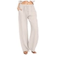 thumbnail image 1 of Riforla Wide Pants Waist Long Drawstring Casual Elastic Women Leg Solid Cotton Pants Pants for Women Light Gray M, 1 of 5