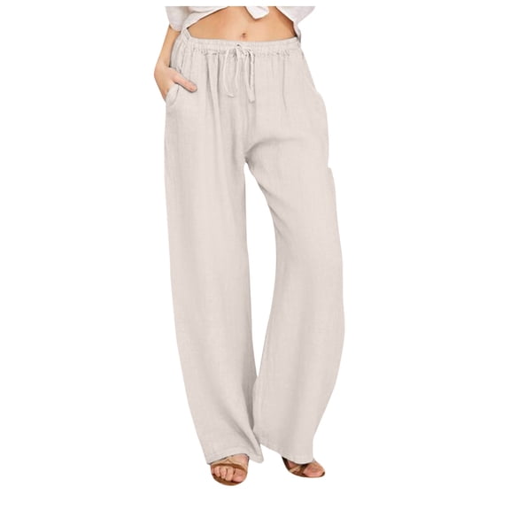 Riforla Wide Pants Waist Long Drawstring Casual Elastic Women Leg Solid Cotton Pants Pants for Women Light Gray XXL