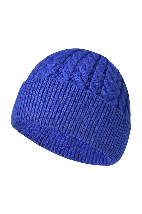 Winter Knitting Thickened Warm Knitted Hat Female Face Show Small Ear Protector Cold Hat Casual Pullover Hat Bomber Hats Blue