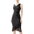 thumbnail image 1 of Riforla Women 1920s Sequins Dress Tassel V Neck Sleeveless Evening Dress Dresses for Women Black S, 1 of 6