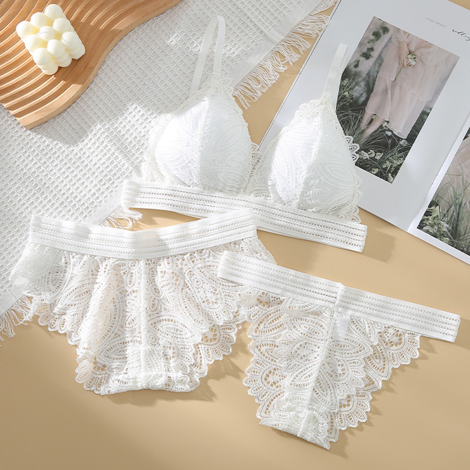 Riforla Women 3 Piece Lingerie Setlace Bra with Panties Underwear Set