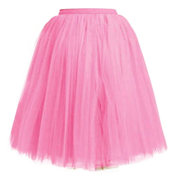 Riforla Women 5 Layered Tutu Skirt High Waist Bridal A-line Midi Skirt Tutu for Wedding Party Evening Pink#2 One Size