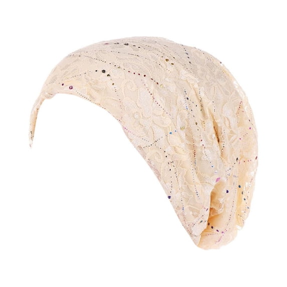 Riforla Women Beading Braid Lace Hat Ruffle Cancer Chemo Beanie Wrap Cap Baseball Caps Beige