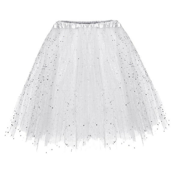 Riforla Women Birthday Tutu Outfit Paillette Elastic 3 Layered Skirt Womens Plus Size Tutu Skirts for Women White_50CM One Size