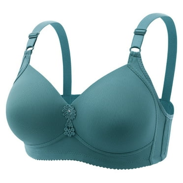 Riforla Women Casual Breathable Knit Ribbed Top Bra Underwear Without Steel Ring Gathering and Adjusting Bra Everyday Wear Bras Light Blue 48