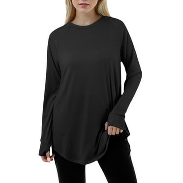 Riforla Women Casual Fashion Solid Color Loose Round Neck Long Sleeve Raglan Sleeve T Shirt Top T-shirts for Women Black XL