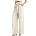 thumbnail image 1 of Riforla Women Casual Pants High Waisted Self Tie Belted Pants Straight Long Trousers with Pockets Pants for Women White L, 1 of 8