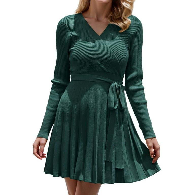 Solid O-Neck Knee-length A-line Knitted Dress Solid O-Neck Knee-length A-line Knitted Dress