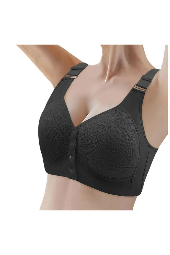 Women Comfort Plus Size Unpadded Lace Underwear Adjustable Breathable Underwire Bra Bras for Older Women Black 44