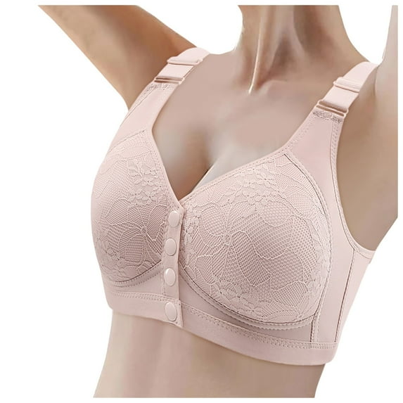 Riforla Women Comfort Plus Size Unpadded Lace Underwear Adjustable Breathable Underwire Bra Bras for Older Women Light Pink 42