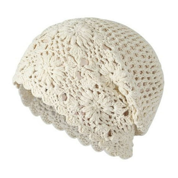 Riforla Women Cotton Crochet Slouchy Hat Handmade Knit Cutout Summer Floral Cap Bucket Hats Beige