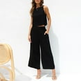 thumbnail image 1 of Riforla Women Cotton Linen Casual Sleeveless Buttoned Vest Double Pockets Wide Leg Cropped Pants Set Two Piece Sets for Women Black XL, 1 of 9