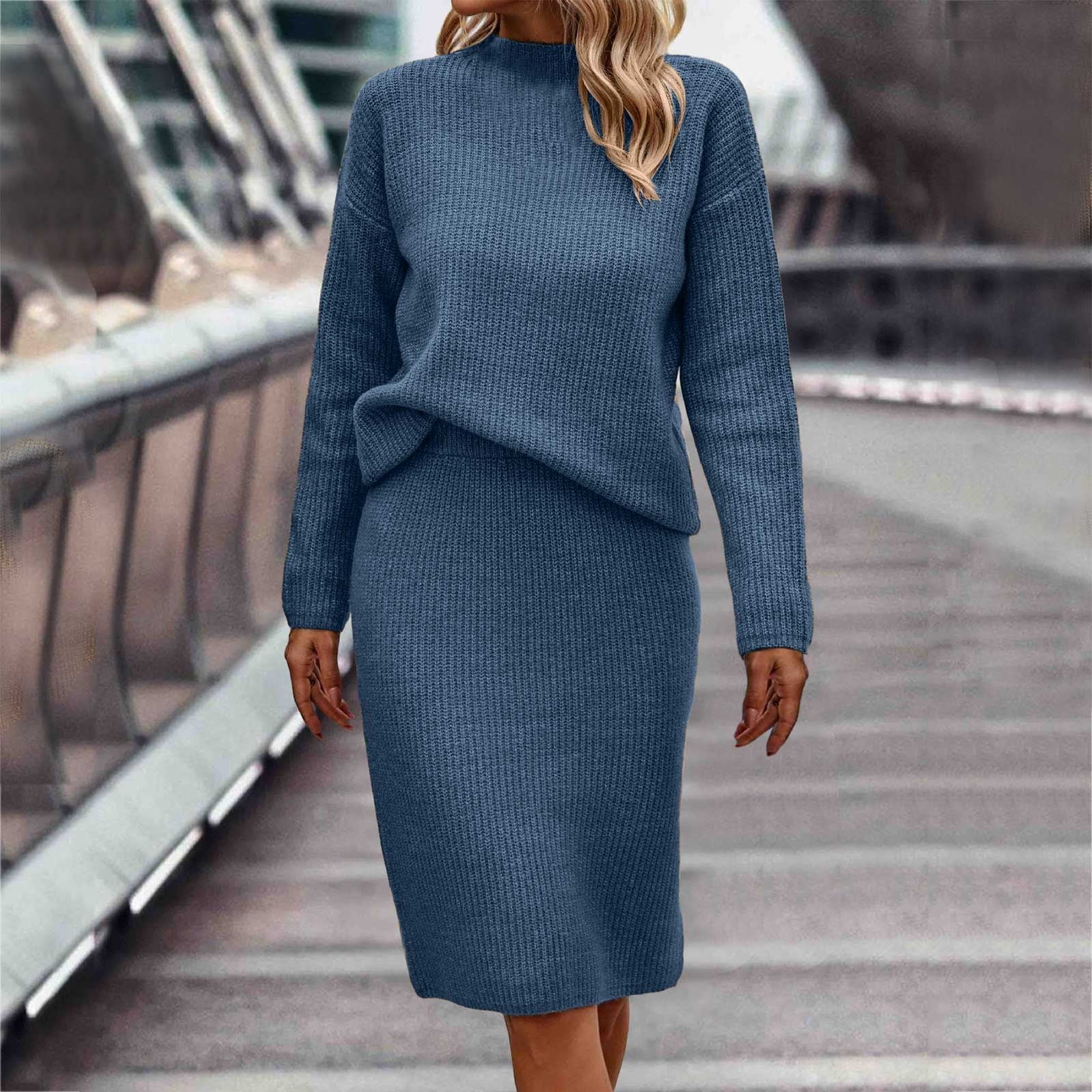 White Knit Turtleneck Long Sleeve Sweater & Maxi Skirt 2 Piece Set main image 1