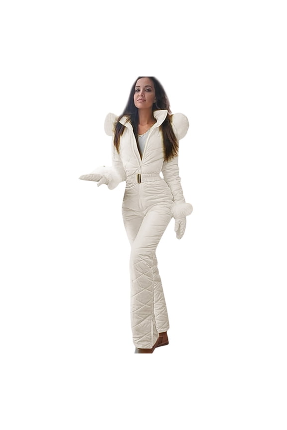 Women Fashion Casual Thick Hot Snowboard Skisuit Outdoor Sports Zipper Ski Suit Jumpsuits for Women White XXXXL
