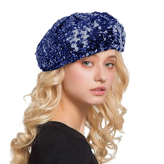Riforla Women Fashion Sparkling Sequins Beret Colorful Cap Nightclub Dress Hat Berets Hat for Women Navy