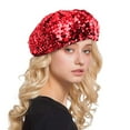 thumbnail image 1 of Riforla Women Fashion Sparkling Sequins Beret Colorful Cap Nightclub Dress Hat Berets Hat for Women Red, 1 of 4