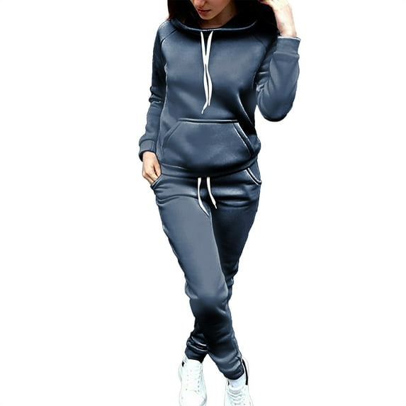 Riforla Women Jogger Outfit Matching Sweat Suits Long Sleeve Hooded Sweatshirt and Sweatpants 2 Piece Lounge Sets Tracksuit Blue XXL
