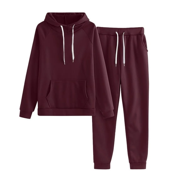 Riforla Women Jogger Outfit Matching Sweat Suits Long Sleeve Hooded Sweatshirt and Sweatpants 2 Piece Lounge Sets Tracksuit Wine XXXXL