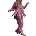 thumbnail image 1 of Riforla Women Ladies 2 Piece Retro Plus Size Cotton and Shirt Suit High Waist Slacks Suit Top Pants Long Sleeve Two Piece Sets for Women Deep Pink XXXXXL, 1 of 5