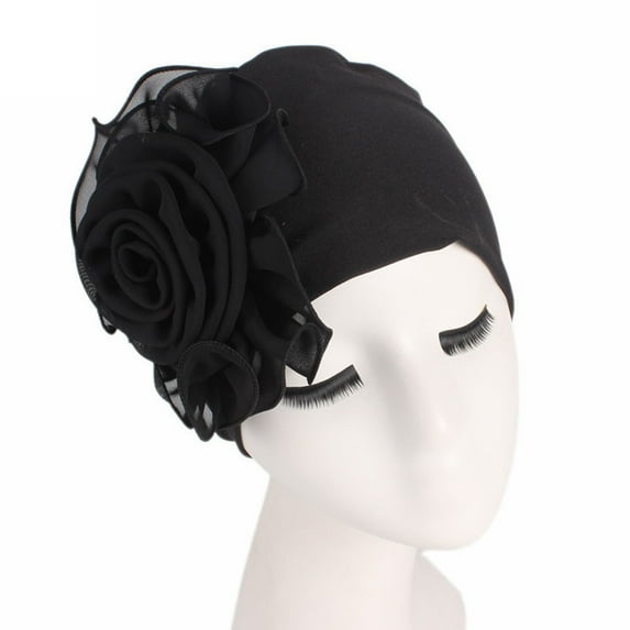 Riforla Women Ladies Retro Big Flowers Hat Turban Hat Cap Pile Cap Baseball Caps Black