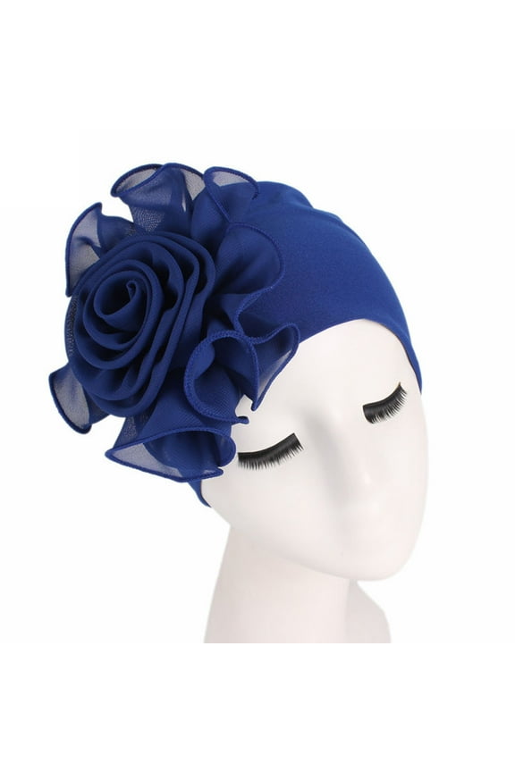 Women Ladies Retro Big Flowers Hat Turban Hat Cap Pile Cap Baseball Caps Dark Blue