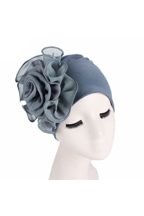 Women Ladies Retro Big Flowers Hat Turban Hat Cap Pile Cap Baseball Caps Grey