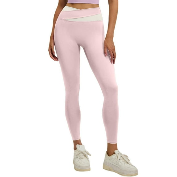 Riforla Women Leggings High Wlex Split Panel High Waist Lifting Yoga Leggings Workout Running Stretchy Fit Athleisure Women Tights Light Pink L