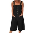 thumbnail image 1 of Riforla Women Loose Casual Jumpsuits Cotton Linen Wide Leg Jumpsuits Bib Pants Baggy Rompers Overalls with Pockets Casual Jumpsuits for Women Black XL, 1 of 5