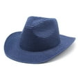 thumbnail image 1 of Riforla Women Men Summer Western Cowboy Hat Shapeable Straw Hat Hollowed Out Sun Hat Beach Hats for Women Navy, 1 of 3