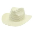 thumbnail image 1 of Riforla Women Men Summer Western Cowboy Hat Shapeable Straw Hat Hollowed Out Sun Hat Beach Hats for Women White, 1 of 4