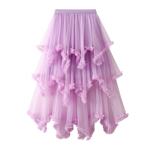 Riforla Women Mesh Solid Skirt A Line Color Waist Long Skirt High Skirt Womens Skirts Light Purple One Size
