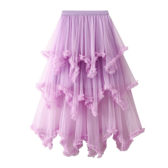 Riforla Women Mesh Solid Skirt A Line Color Waist Long Skirt High Skirt Womens Skirts Light Purple One Size