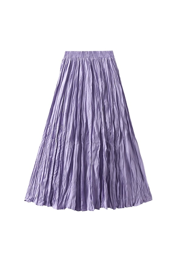 Skirts for Women Dance Party A-Line High Waisted Pleated Crinkle Skirt Big Hem for Holiday Carnival Performance Knee Length Skirt Purple_002 One Size