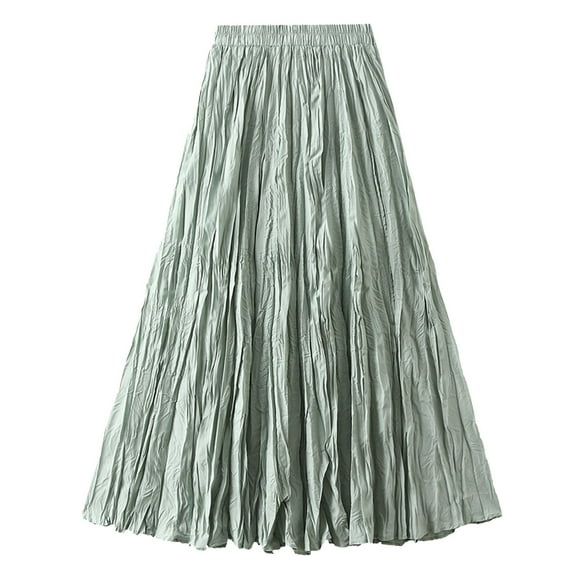 Riforla Women Mid Length Skirt Dance Party A Line High Waisted Pleated Skirt Holiday Party Half Skirts Womens Skirts Green One Size