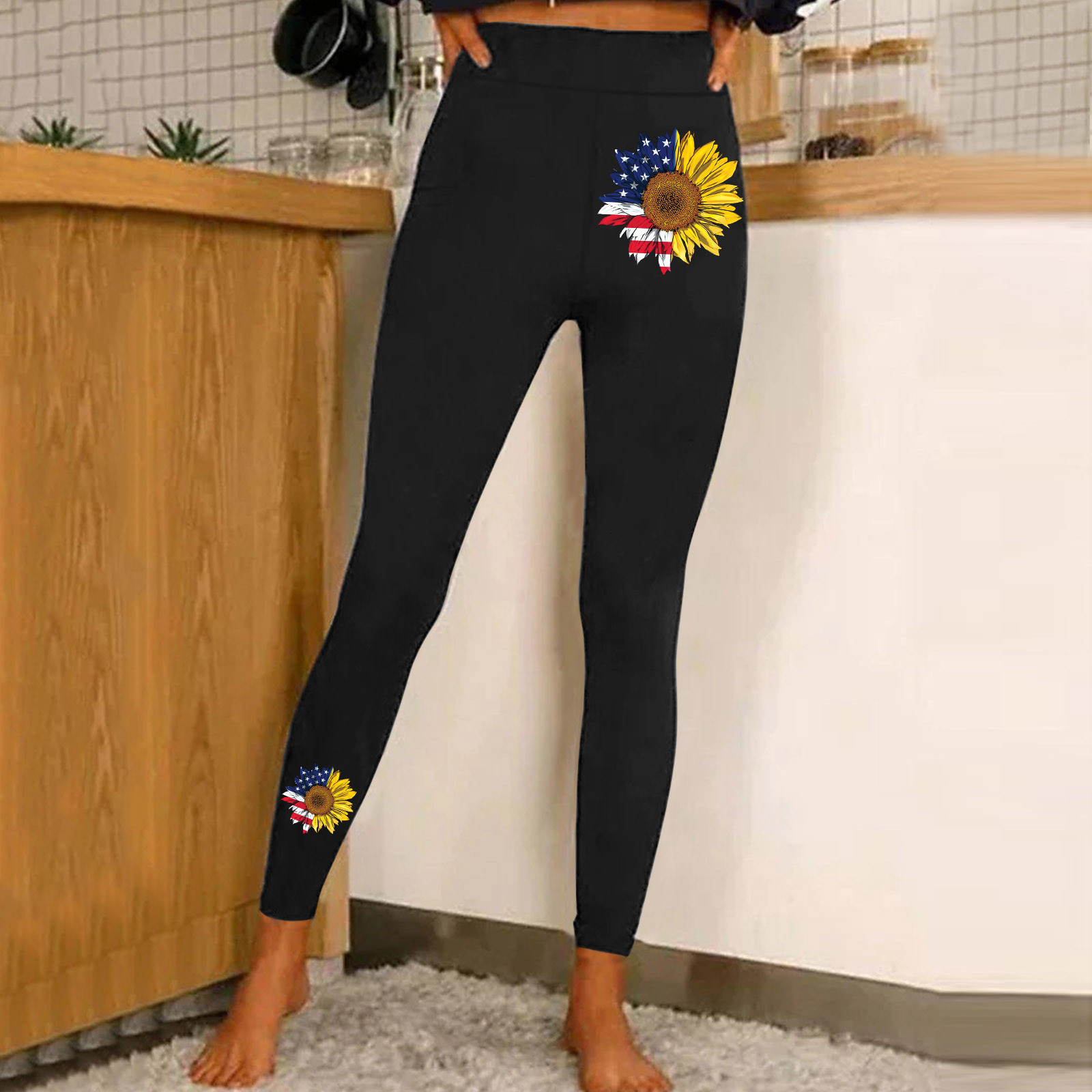 Women Casual Fashion Tight Sports Yoga Pants Colorful Flower
