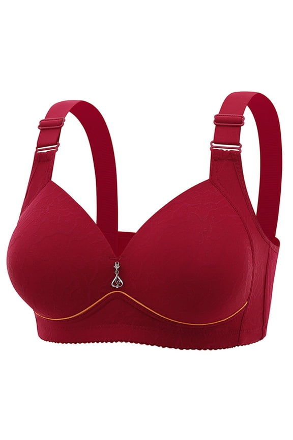 Women Plus Size No Wire Bra Middle Age and Elderly Thin Underwear Comfort Bra Bras for Older Women Red 42