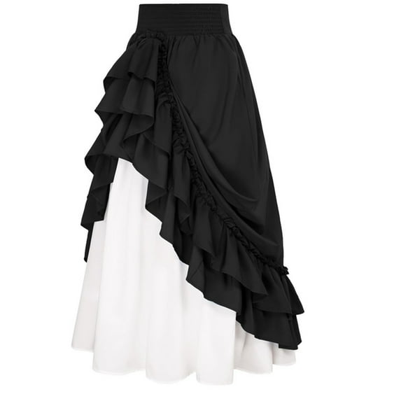 Ediodpoh Women's Skirts Retro Elastic Lace High Waist Boho Maxi Skirt Casual Drawstring A Line Long Performance Skirt Maxi Skirts Black XXL