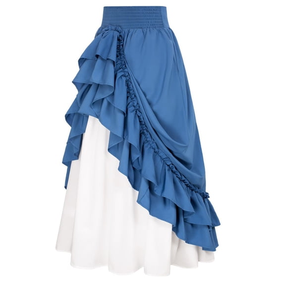 Ediodpoh Women's Skirts Retro Elastic Lace High Waist Boho Maxi Skirt Casual Drawstring A Line Long Performance Skirt Maxi Skirts Blue L