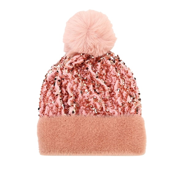 Riforla Women Sequin Hat Warm Solid Knit Hat Removable Hairball Wool Hat Bomber Hats PK1 M