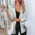 thumbnail image 1 of Ediodpoh Women Sequins Blazer Sequin Shimmer Jacket Casual Long Sleeve Glitter Party Shiny Lapel Coat Rave Outerwear Blazers for Women Silver M, 1 of 9