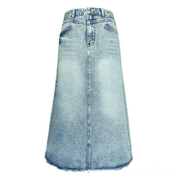 Riforla Women Skirt Comfortable and Soft Denim A Line Skirt High Waisted Mid Length Long Skirt Skirts for Women Trendy Blue L