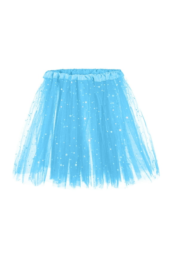 Tutu Dancing Skirt Women's Star Sequins 3 Layer Mesh Ballet Dance Puffy Skirt for Stage Performance Ballet Skirt Women Sky Blue One Size