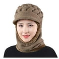 thumbnail image 1 of Riforla Women Solid Winter Outdoor Knit Scarf with Hat Cover Knitted Integrated Hat Bomber Hats Khaki, 1 of 2